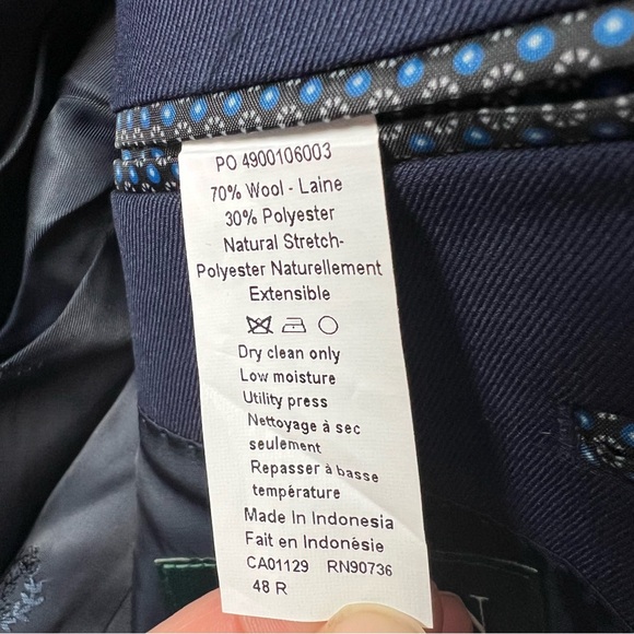 Lauren Ralph Lauren Wool Blend Navy Suit Jacket 48R Pants 44x30 Men's - Picture 6 of 9